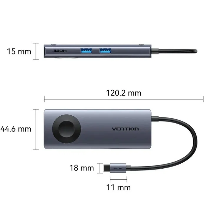 Vention TPMHB Docking Station USB-C con Carga Inalámbrica y HDMI 4K, Gris
